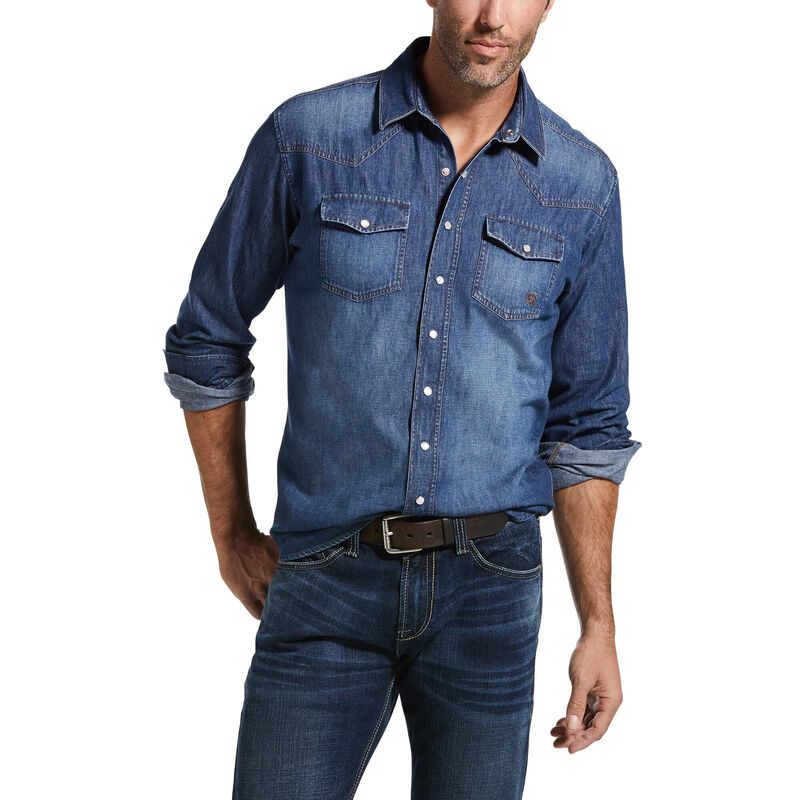 Camisas Ariat Retro Fit Denim Azules Hombre - Chile 025-RPBHYO